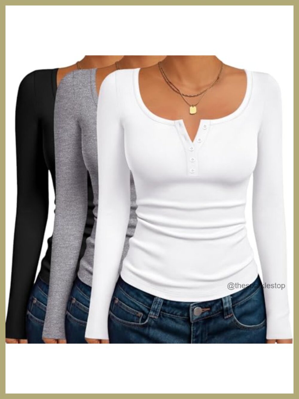 Ekouaer Women's Long Sleeve Henley Shirt 3 Pack Button Tops